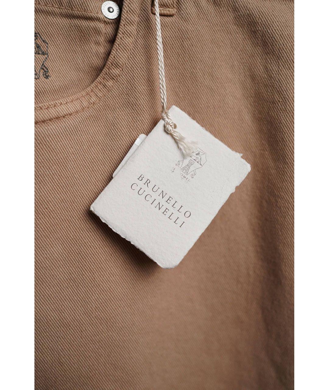 BRUNELLO CUCINELLI Бежевые хлопко-эластановые прямые джинсы, фото 5