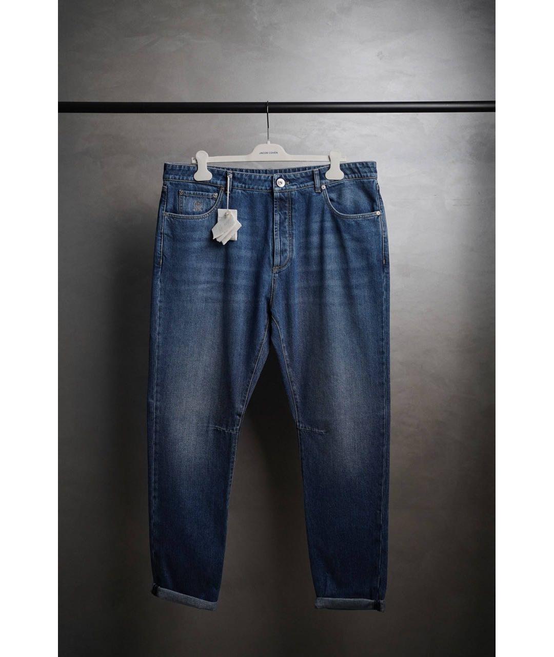 BRUNELLO CUCINELLI Синие хлопковые прямые джинсы, фото 6