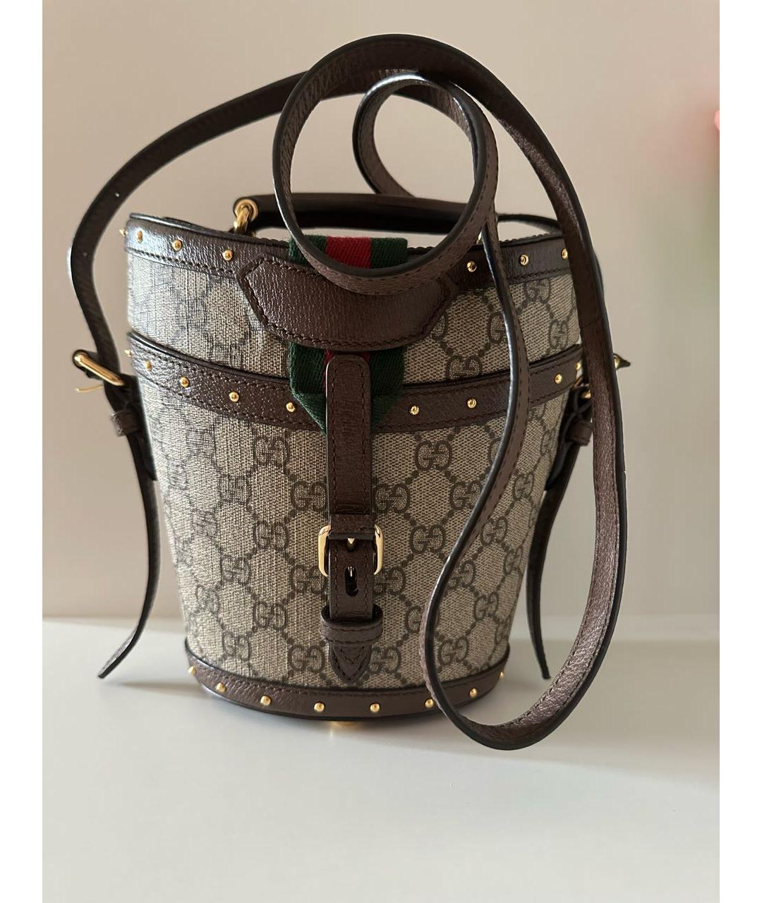 GUCCI Коричневая кожаная сумка через плечо, фото 9