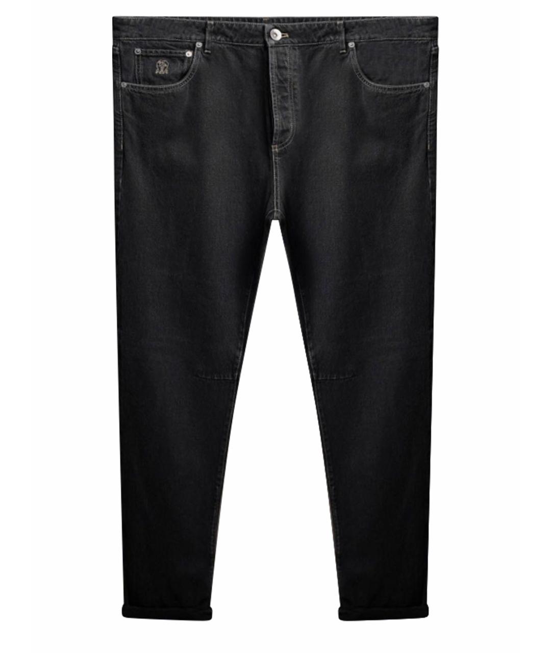 BRUNELLO CUCINELLI Антрацитовые хлопковые прямые джинсы, фото 1