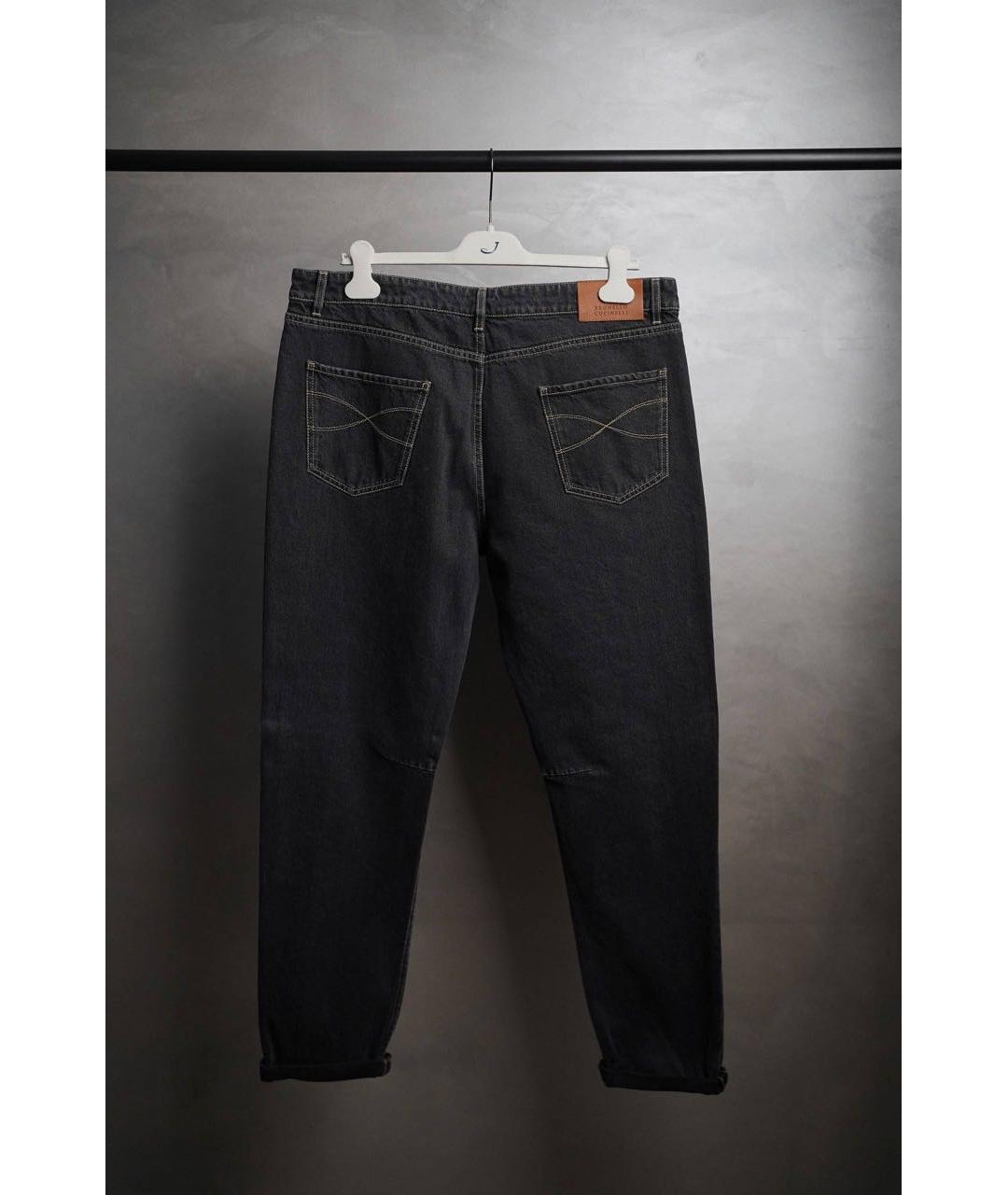 BRUNELLO CUCINELLI Антрацитовые хлопковые прямые джинсы, фото 2
