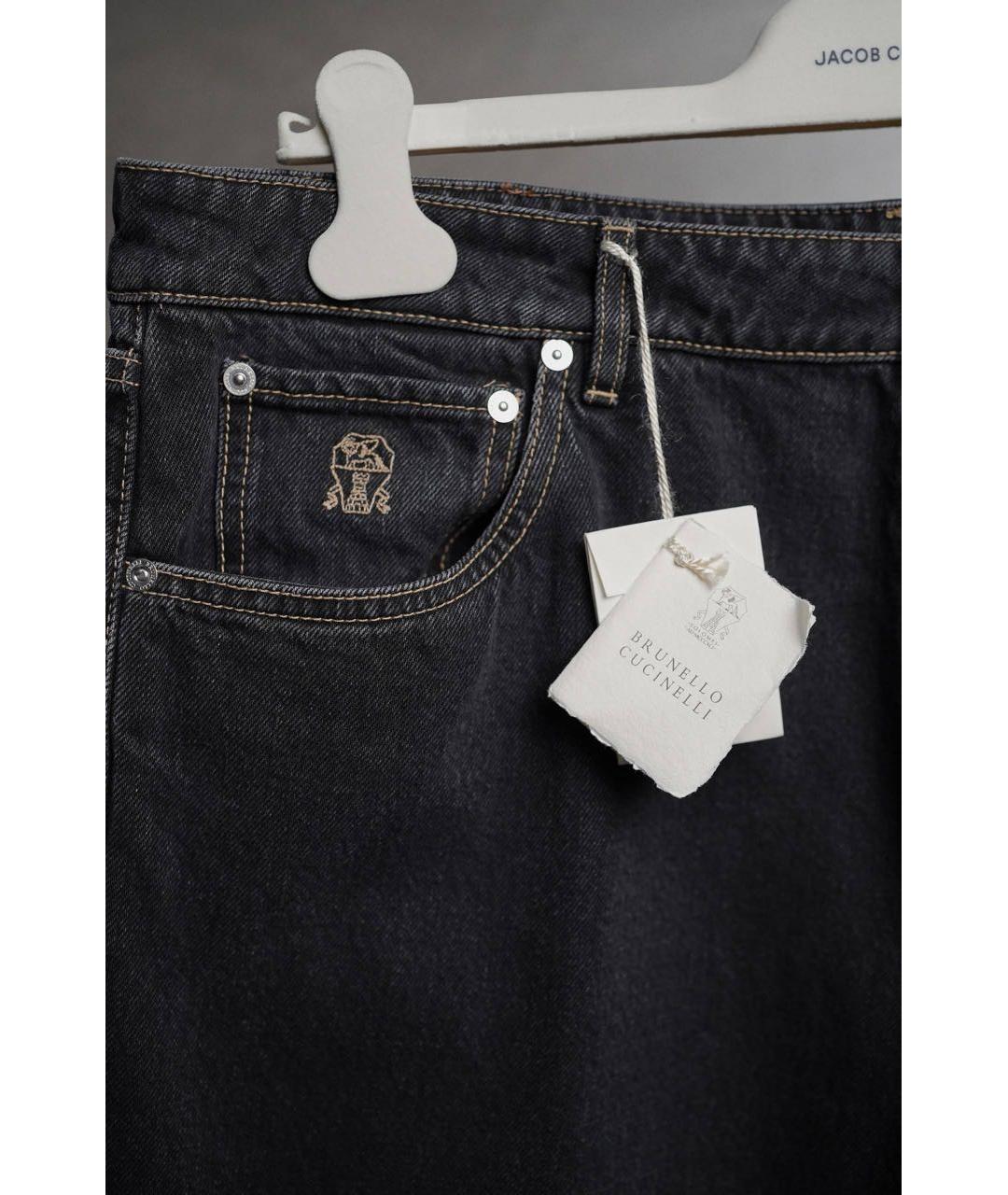 BRUNELLO CUCINELLI Антрацитовые хлопковые прямые джинсы, фото 3