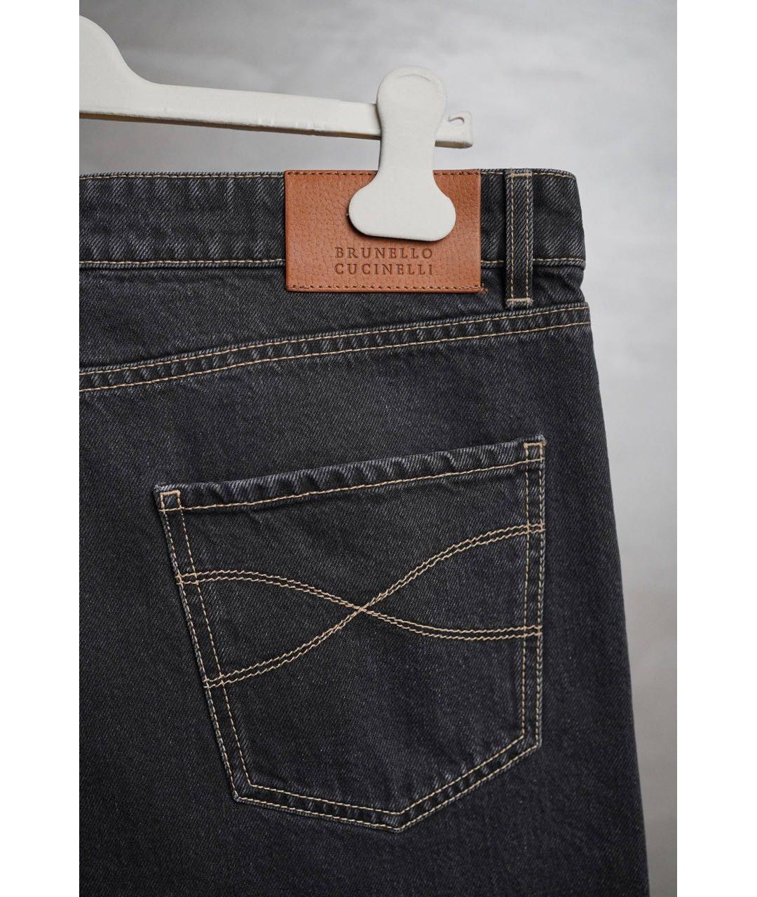 BRUNELLO CUCINELLI Антрацитовые хлопковые прямые джинсы, фото 4