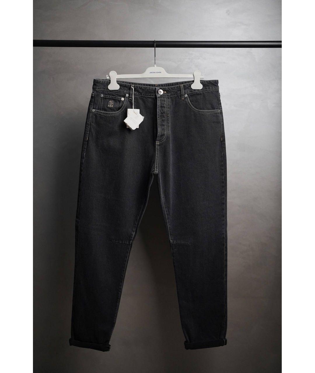 BRUNELLO CUCINELLI Антрацитовые хлопковые прямые джинсы, фото 7