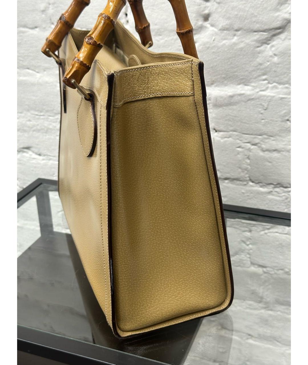 GUCCI Бежевая кожаная сумка с короткими ручками, фото 4