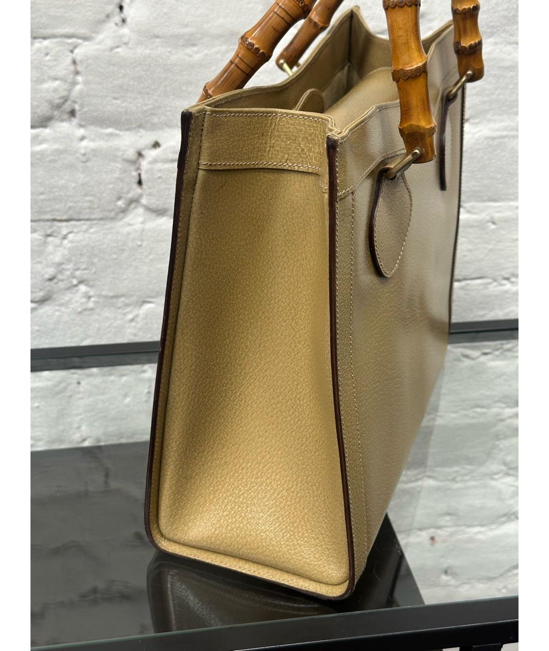 GUCCI Бежевая кожаная сумка с короткими ручками, фото 3