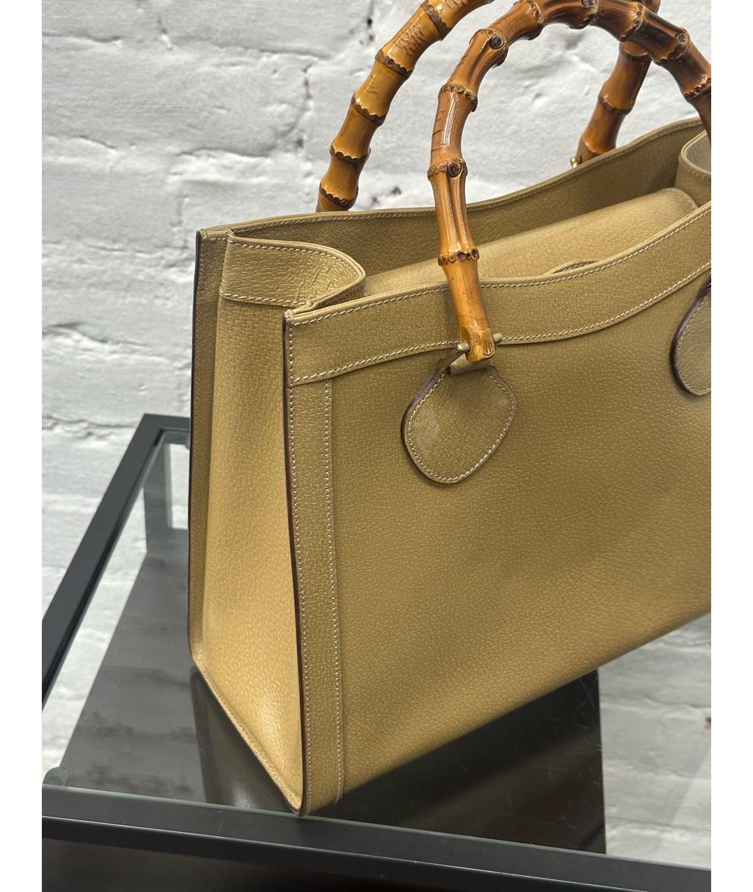 GUCCI Бежевая кожаная сумка с короткими ручками, фото 6