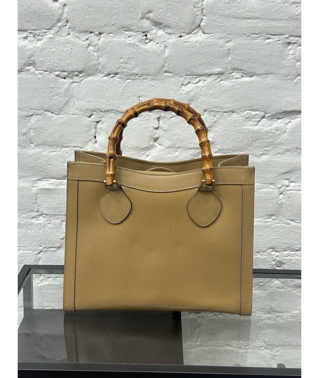 GUCCI Бежевая кожаная сумка с короткими ручками, фото 2