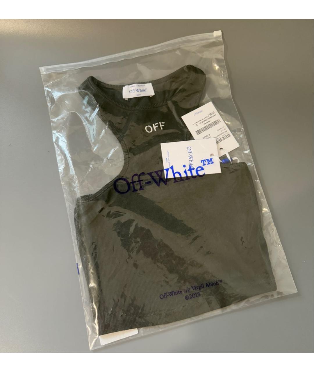 OFF-WHITE Антрацитовая хлопко-эластановая майка, фото 7