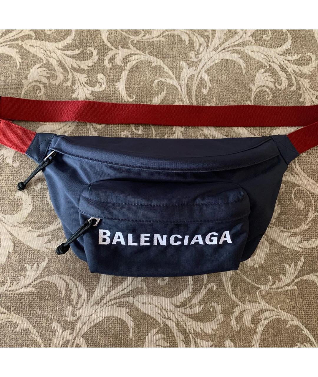BALENCIAGA Темно-синяя синтетическая поясная сумка, фото 2