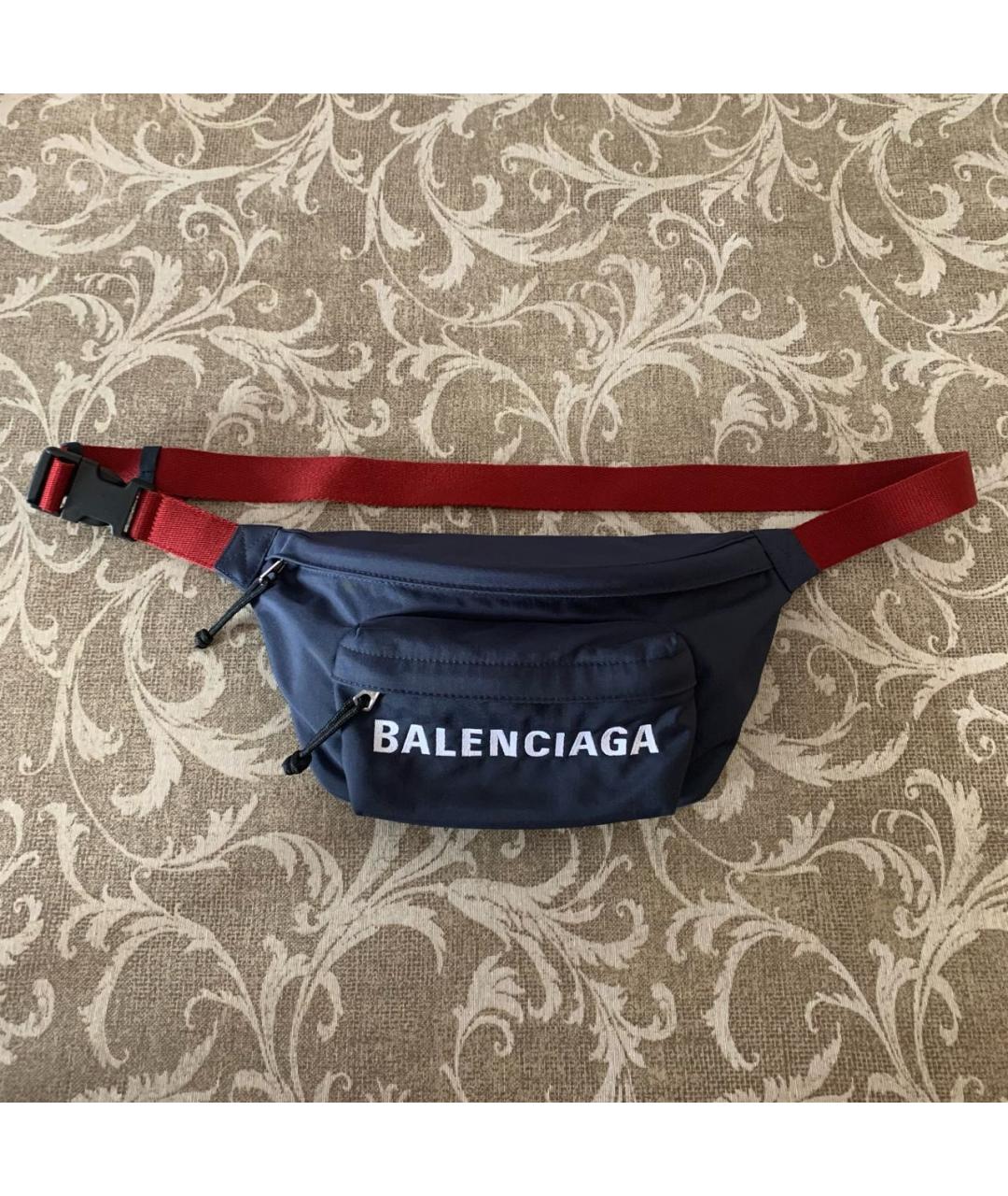 BALENCIAGA Темно-синяя синтетическая поясная сумка, фото 6