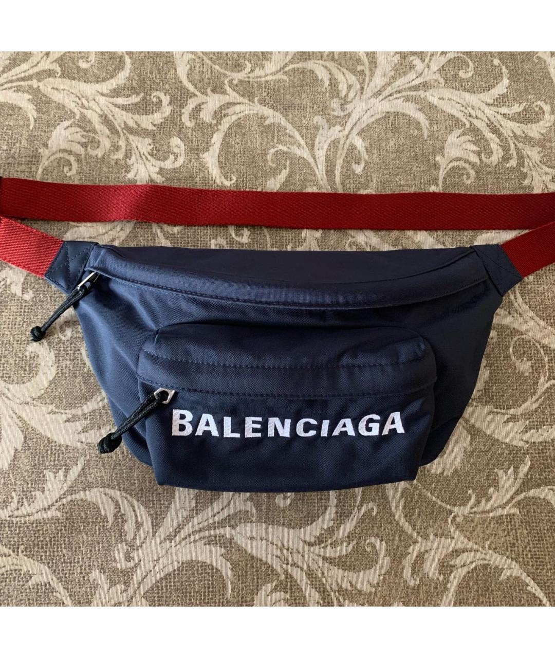 BALENCIAGA Темно-синяя синтетическая поясная сумка, фото 2