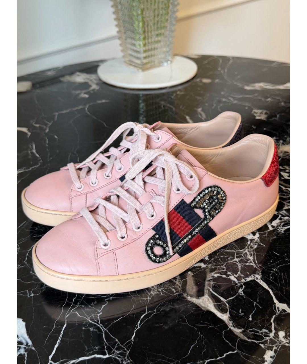 GUCCI Розовые кожаные кеды, фото 2