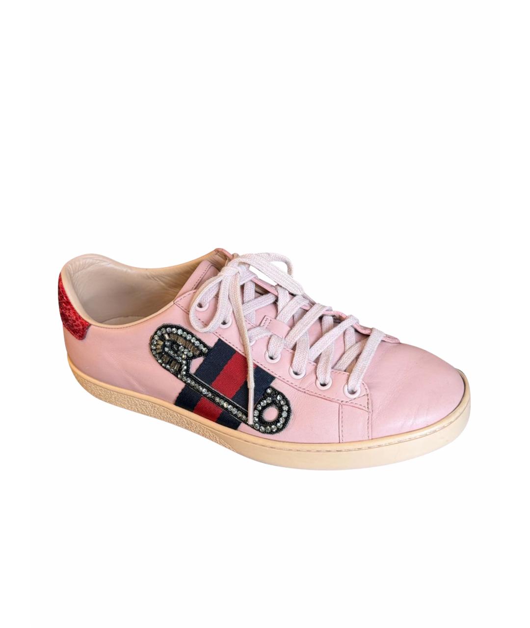 GUCCI Розовые кожаные кеды, фото 1