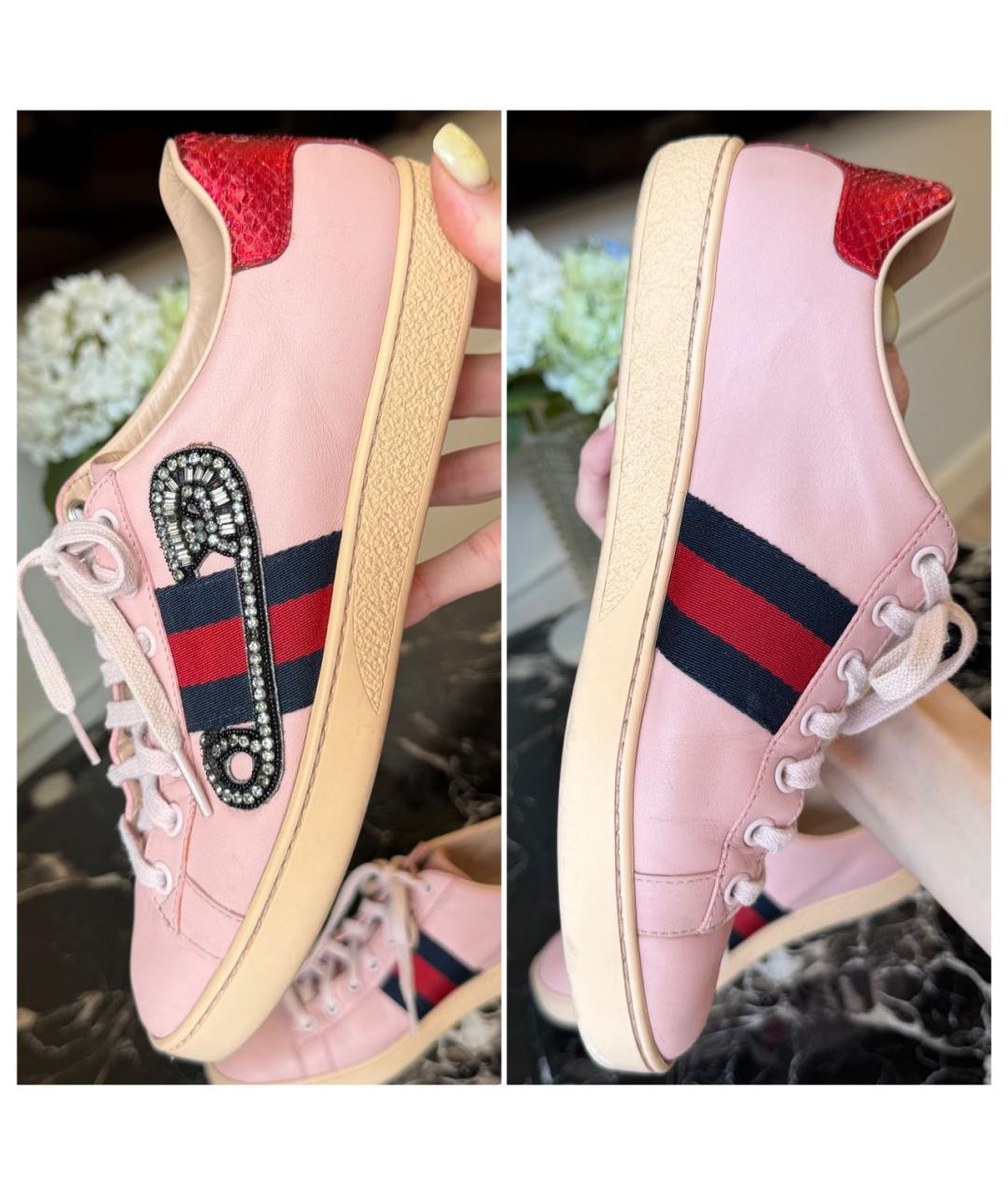 GUCCI Розовые кожаные кеды, фото 3