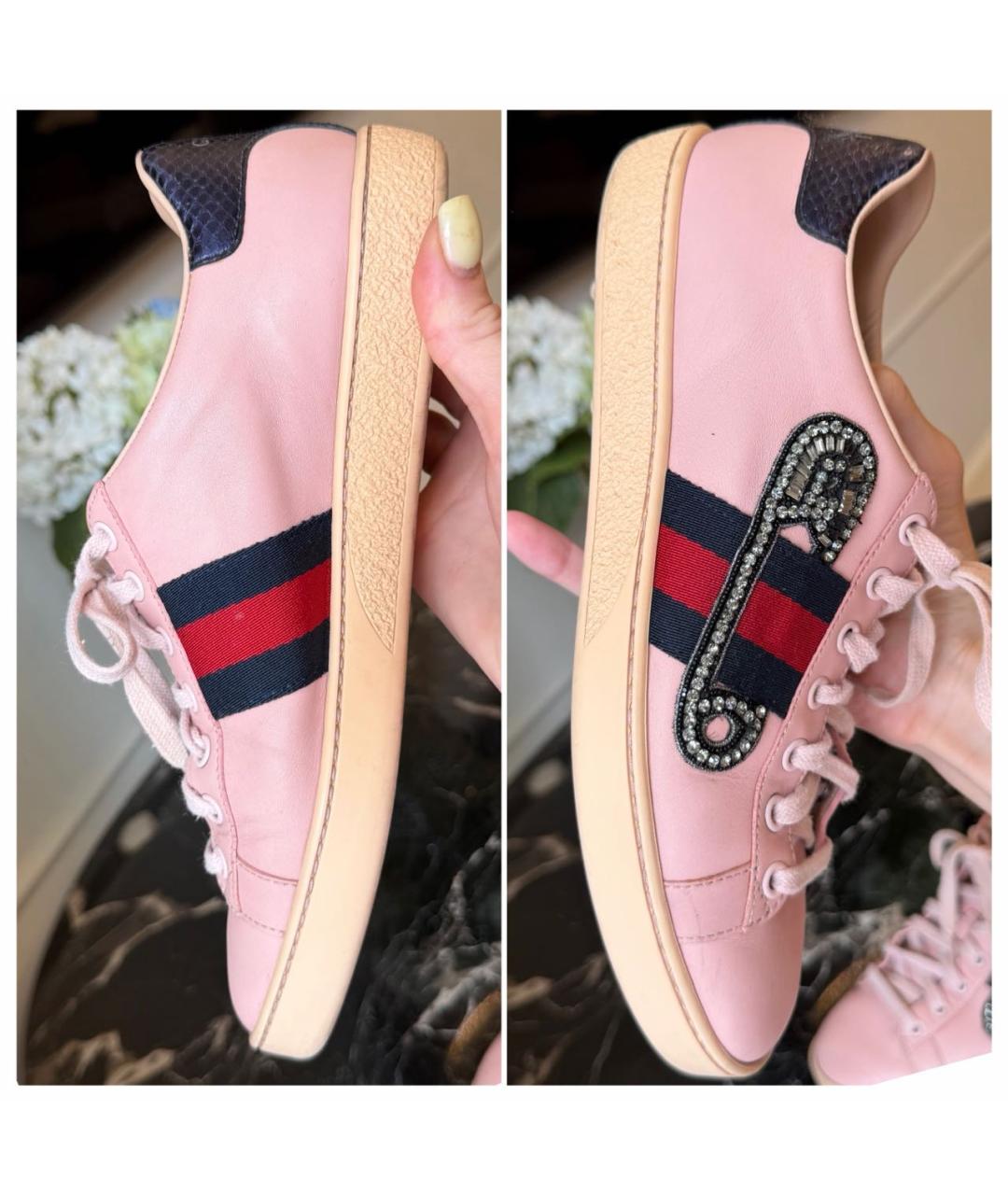 GUCCI Розовые кожаные кеды, фото 4