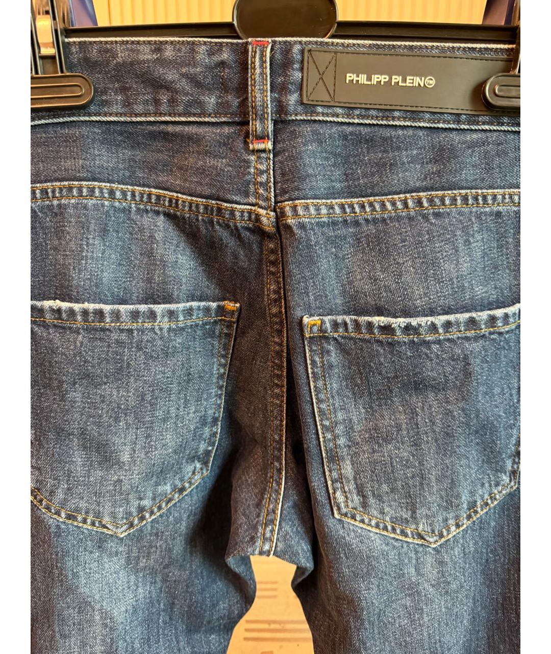 PHILIPP PLEIN Темно-синие хлопко-полиэстеровые джинсы скинни, фото 7