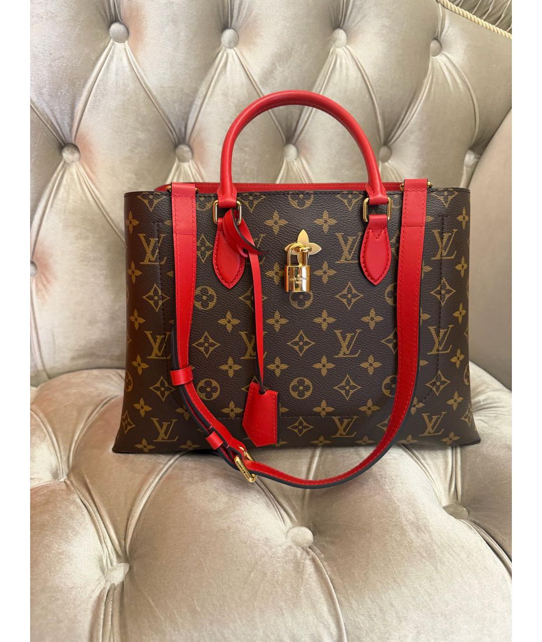 LOUIS VUITTON Коричневая кожаная сумка с короткими ручками, фото 7