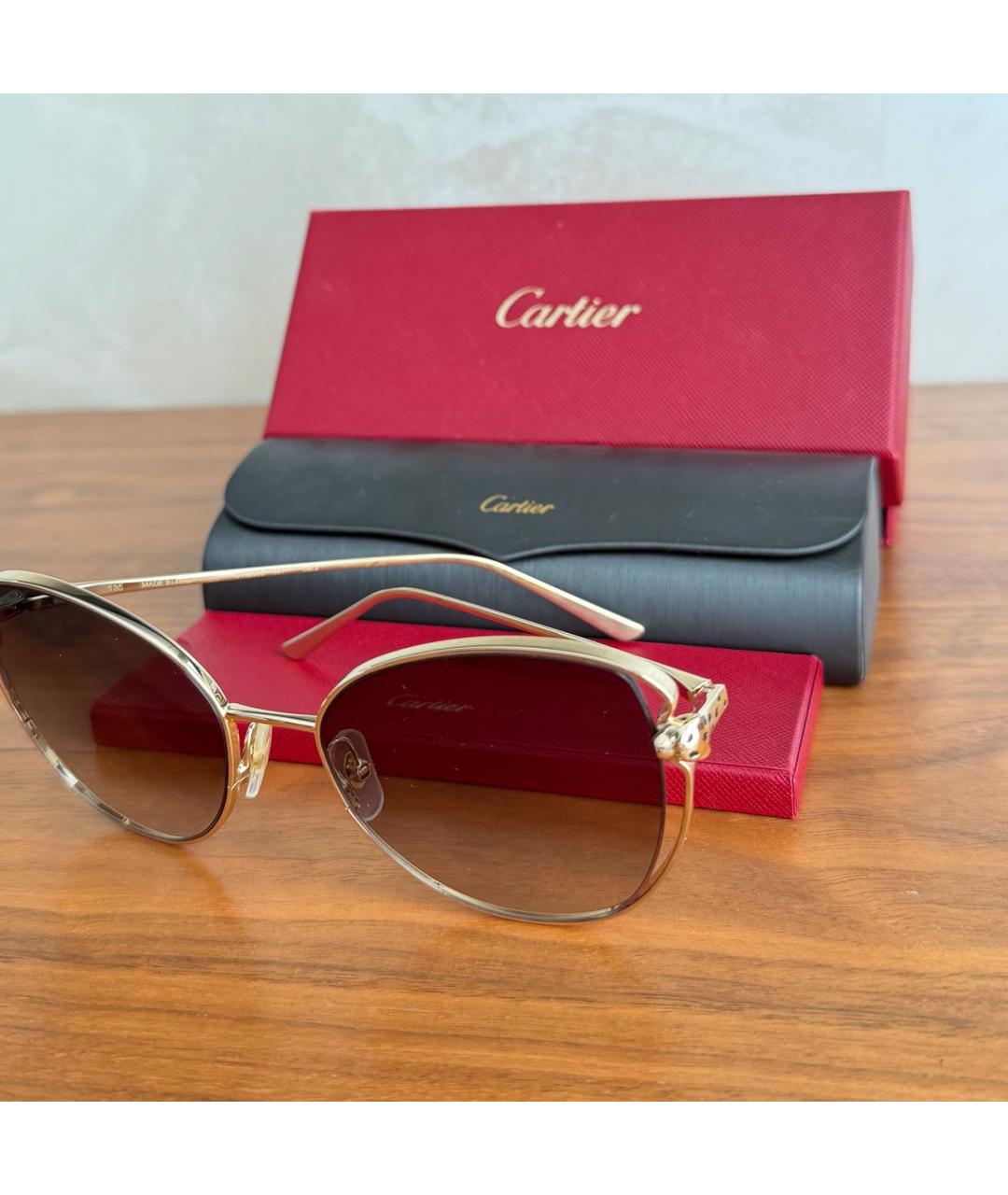 CARTIER Коричневые металлические солнцезащитные очки, фото 3