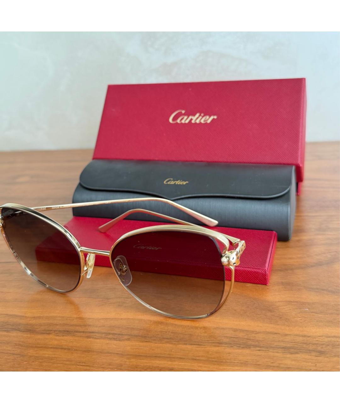 CARTIER Коричневые металлические солнцезащитные очки, фото 5