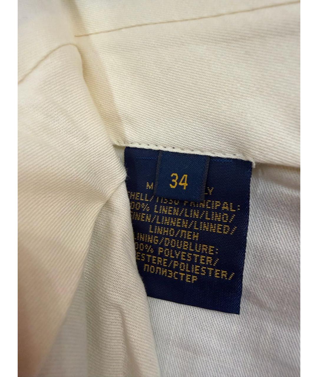 POLO RALPH LAUREN Бежевые льняные классические брюки, фото 4
