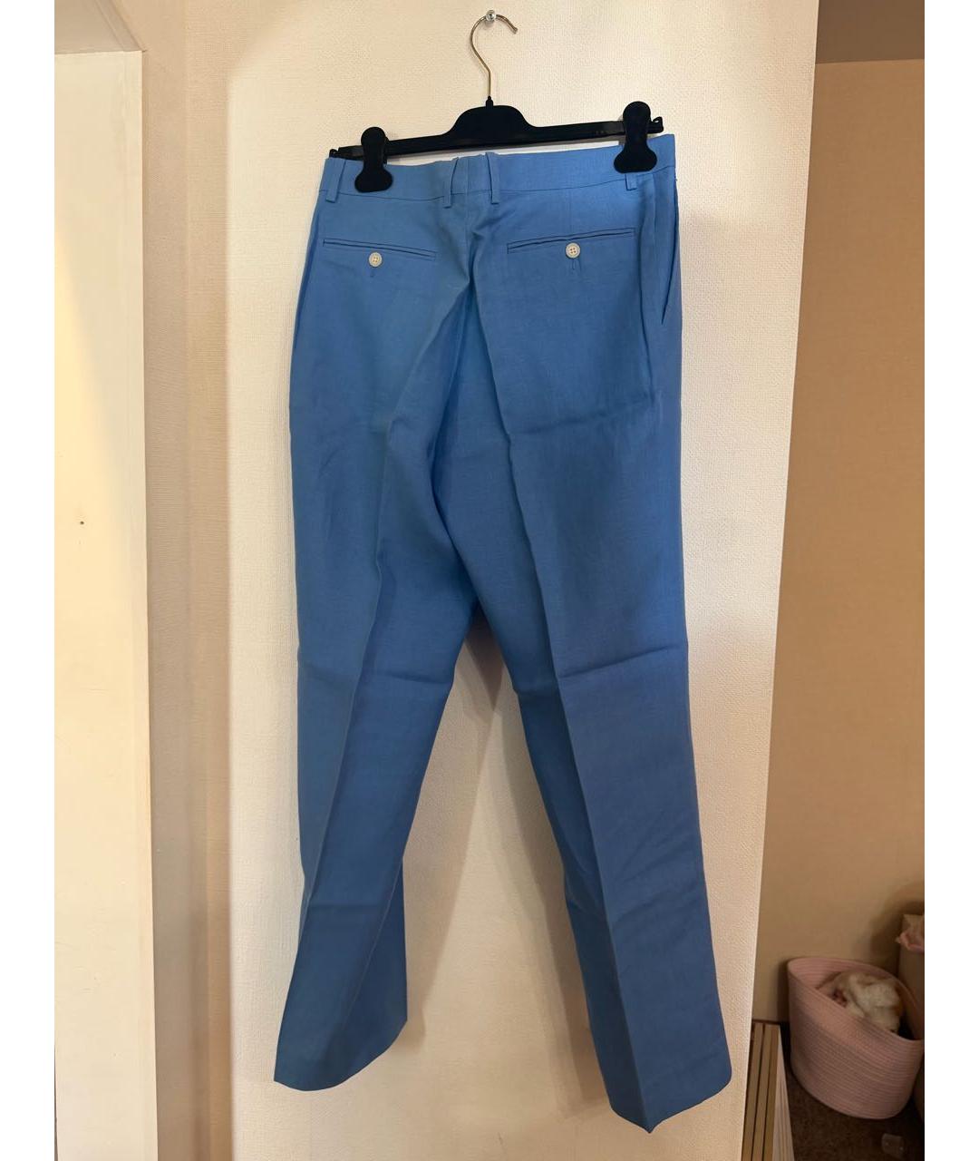 POLO RALPH LAUREN Синие льняные классические брюки, фото 2