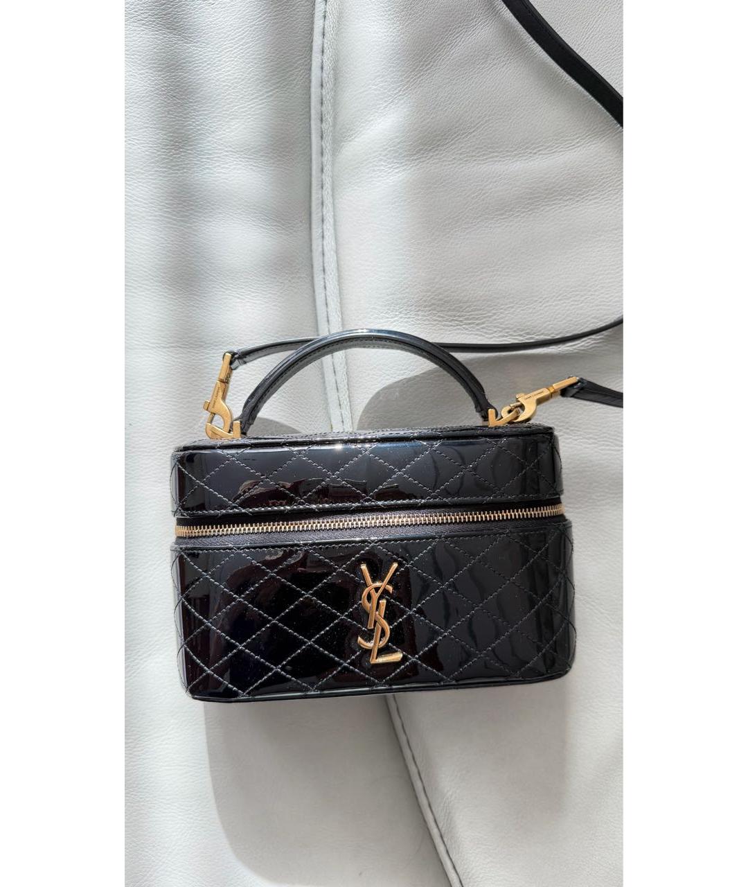 SAINT LAURENT Черная сумка с короткими ручками из лакированной кожи, фото 2