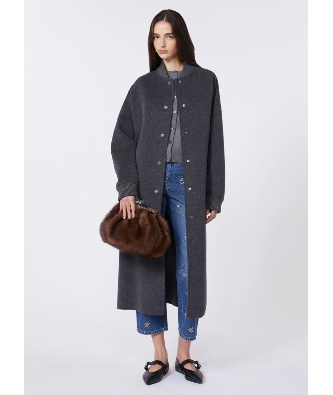 WEEKEND MAX MARA Серое шерстяное пальто, фото 4
