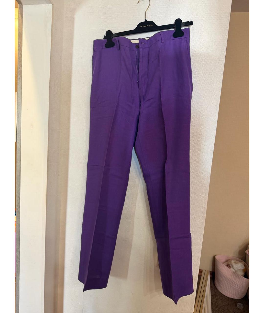 POLO RALPH LAUREN Фиолетовые льняные классические брюки, фото 7