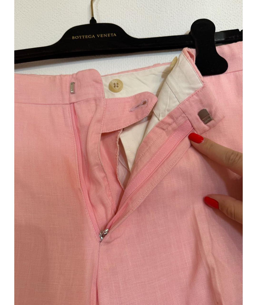 POLO RALPH LAUREN Розовые льняные классические брюки, фото 3