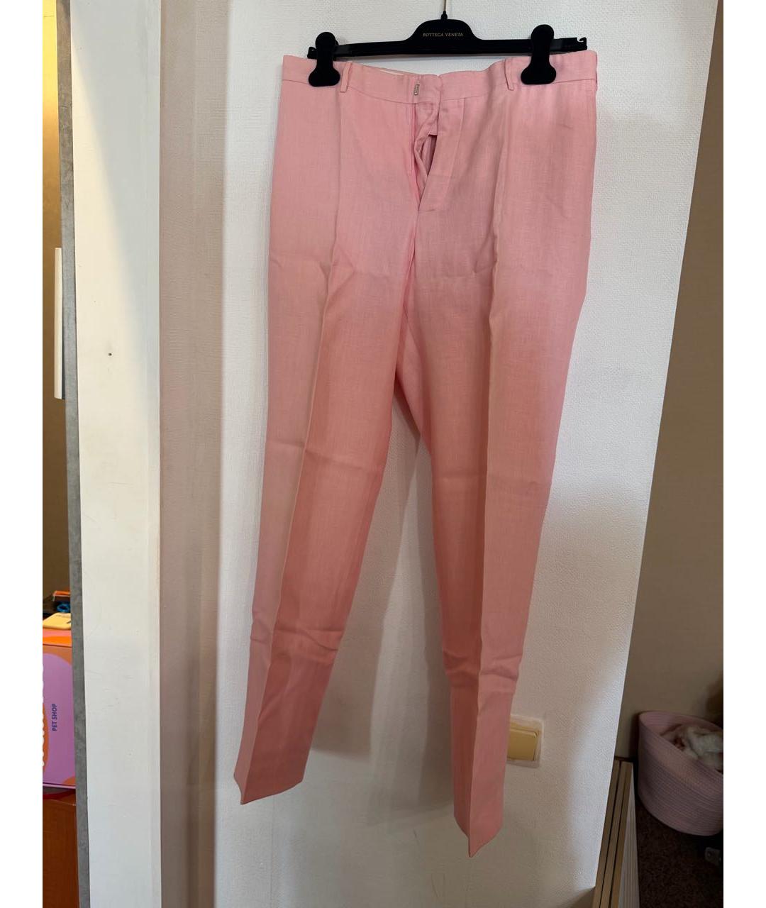 POLO RALPH LAUREN Розовые льняные классические брюки, фото 6