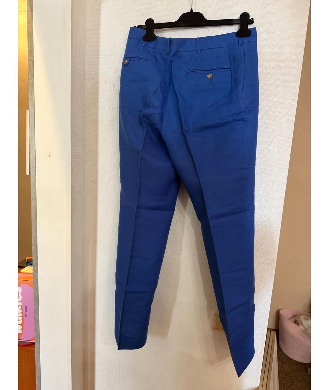 POLO RALPH LAUREN Темно-синие льняные классические брюки, фото 2