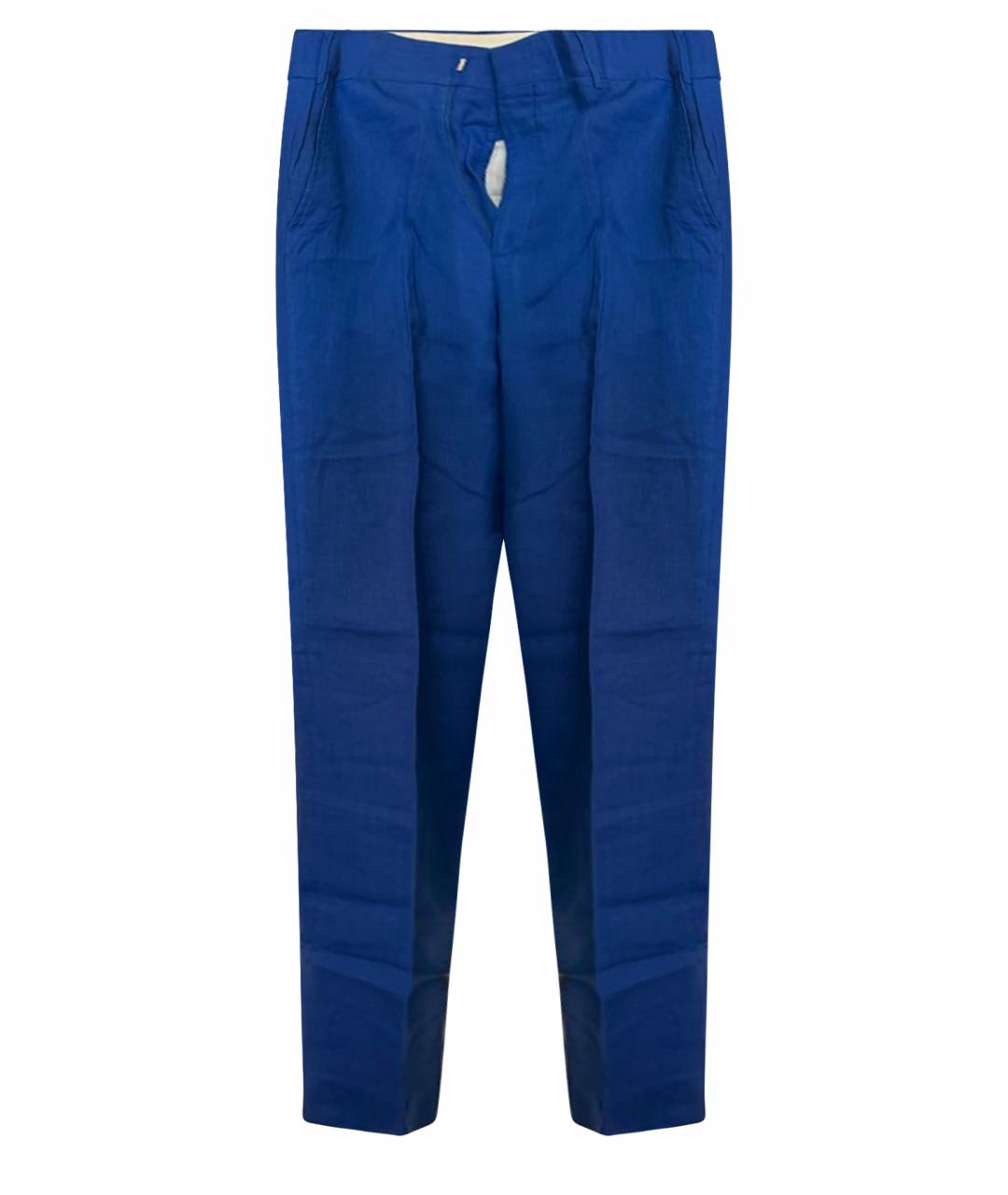 POLO RALPH LAUREN Темно-синие льняные классические брюки, фото 1