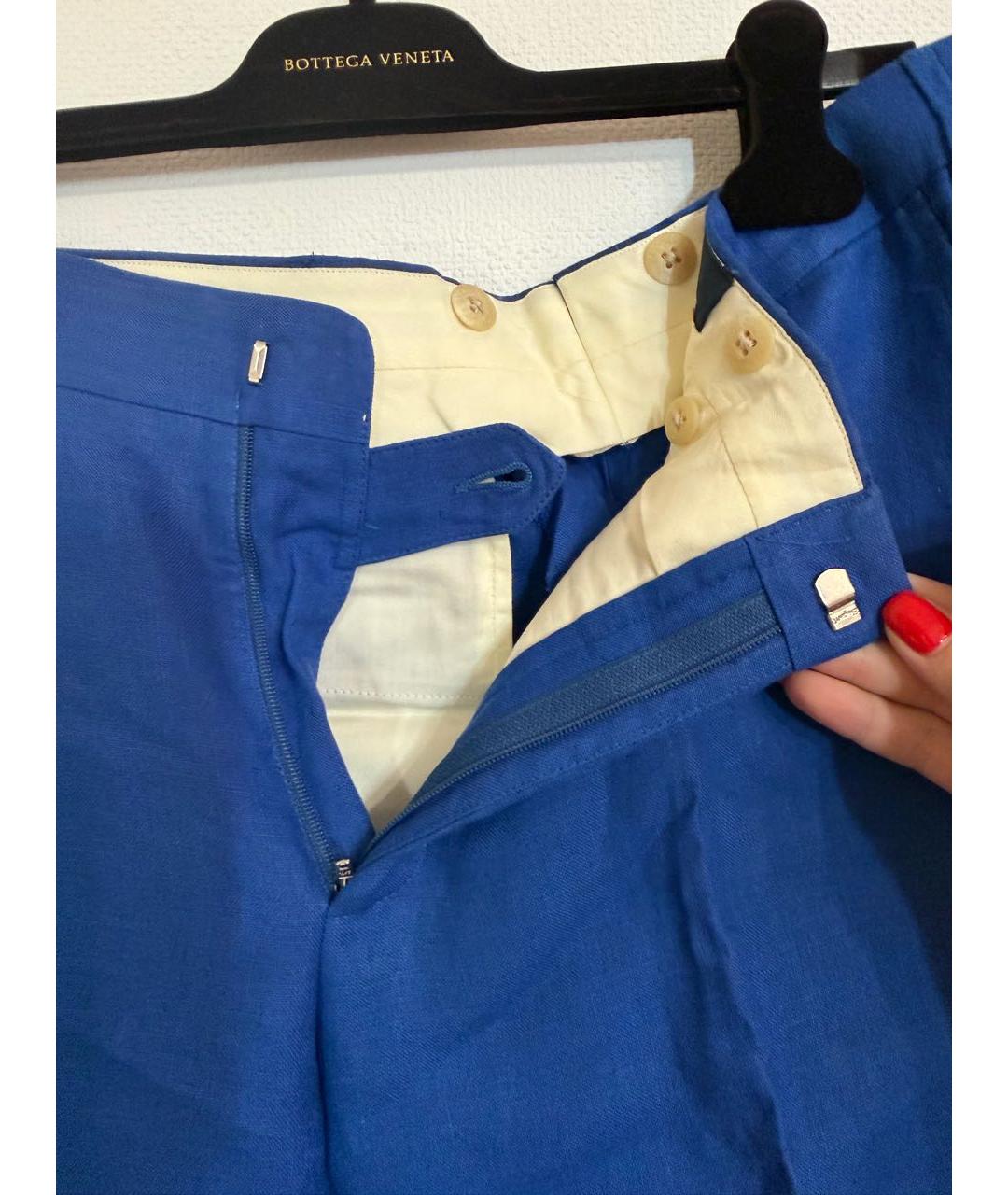 POLO RALPH LAUREN Темно-синие льняные классические брюки, фото 3