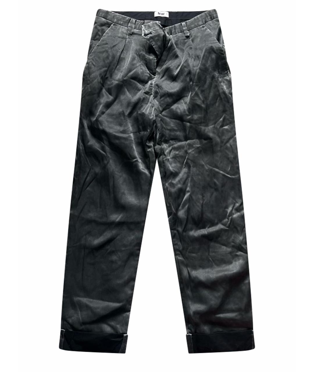 ACNE STUDIOS Антрацитовые шелковые прямые брюки, фото 1