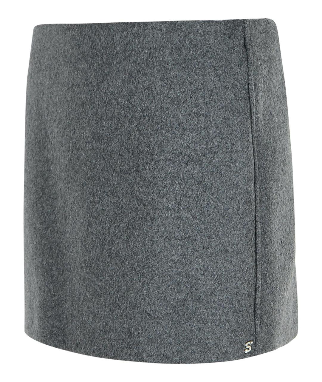 SPORTMAX Серая шерстяная юбка мини, фото 2