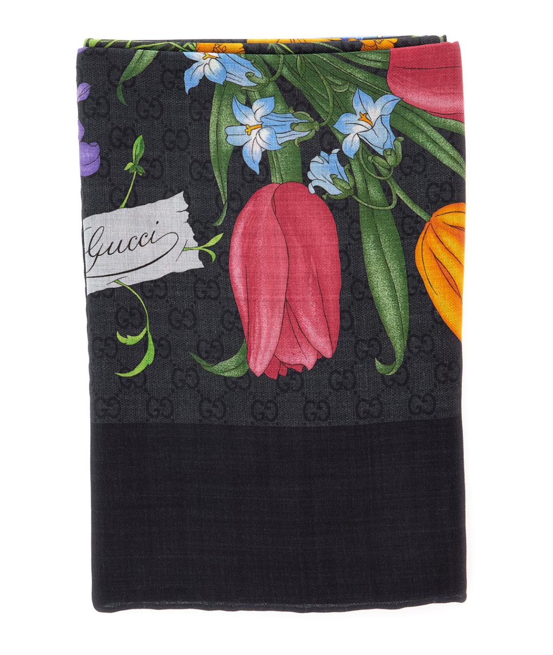 GUCCI Черный шерстяной шарф, фото 2