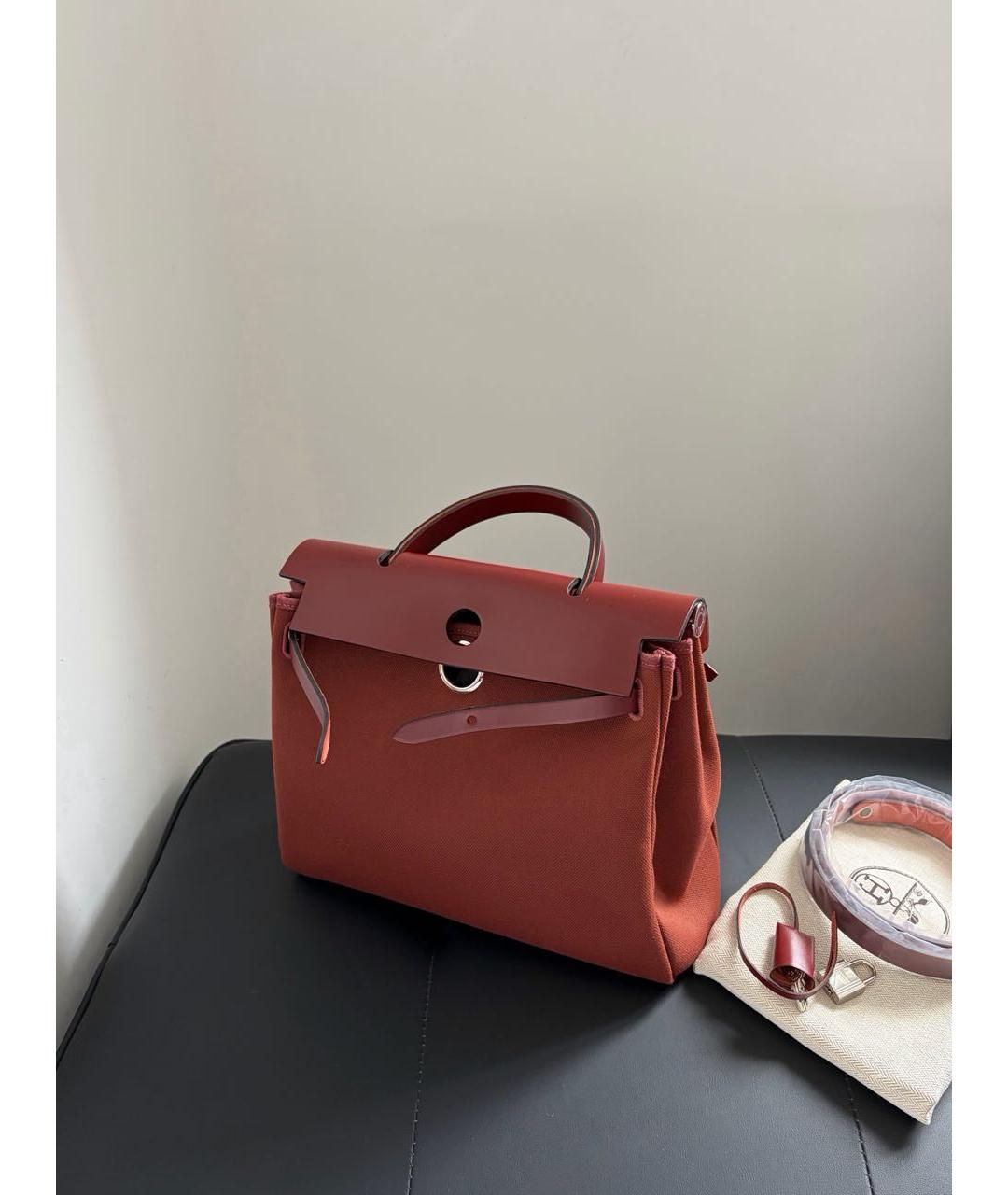 HERMES Бордовая тканевая сумка через плечо, фото 9