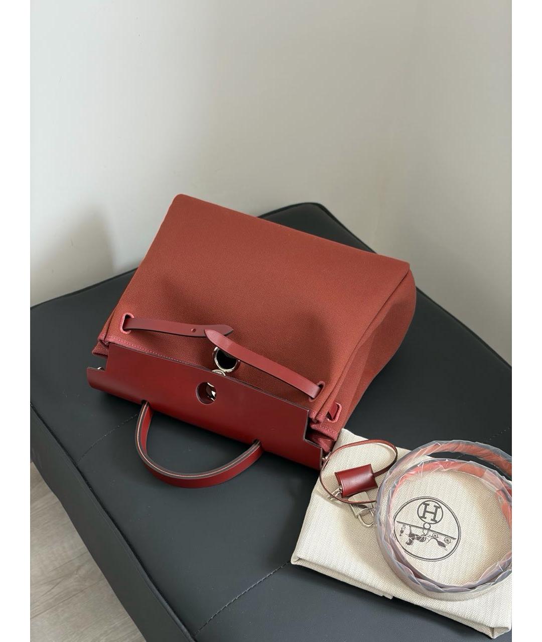 HERMES Бордовая тканевая сумка через плечо, фото 3