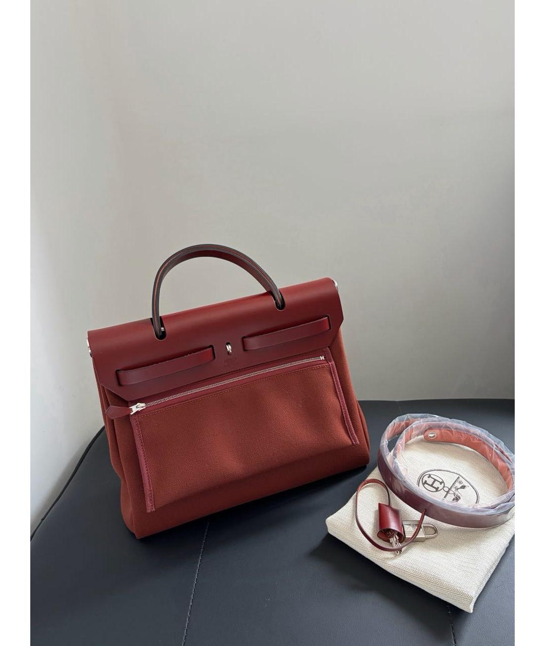 HERMES Бордовая тканевая сумка через плечо, фото 2