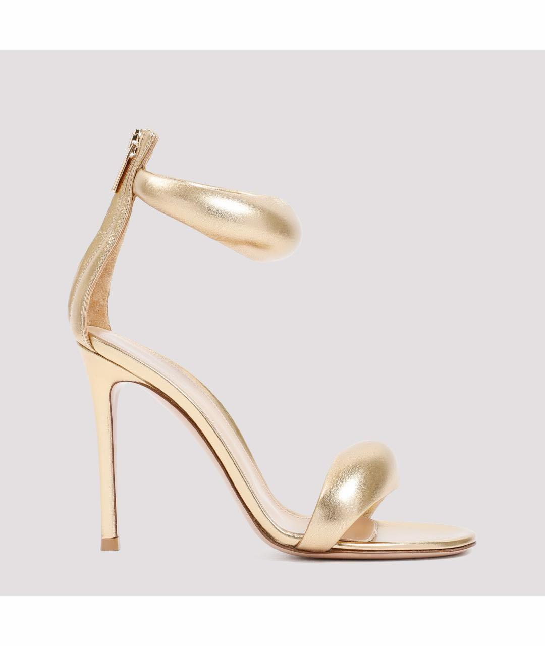 GIANVITO ROSSI Золотые кожаные босоножки, фото 9