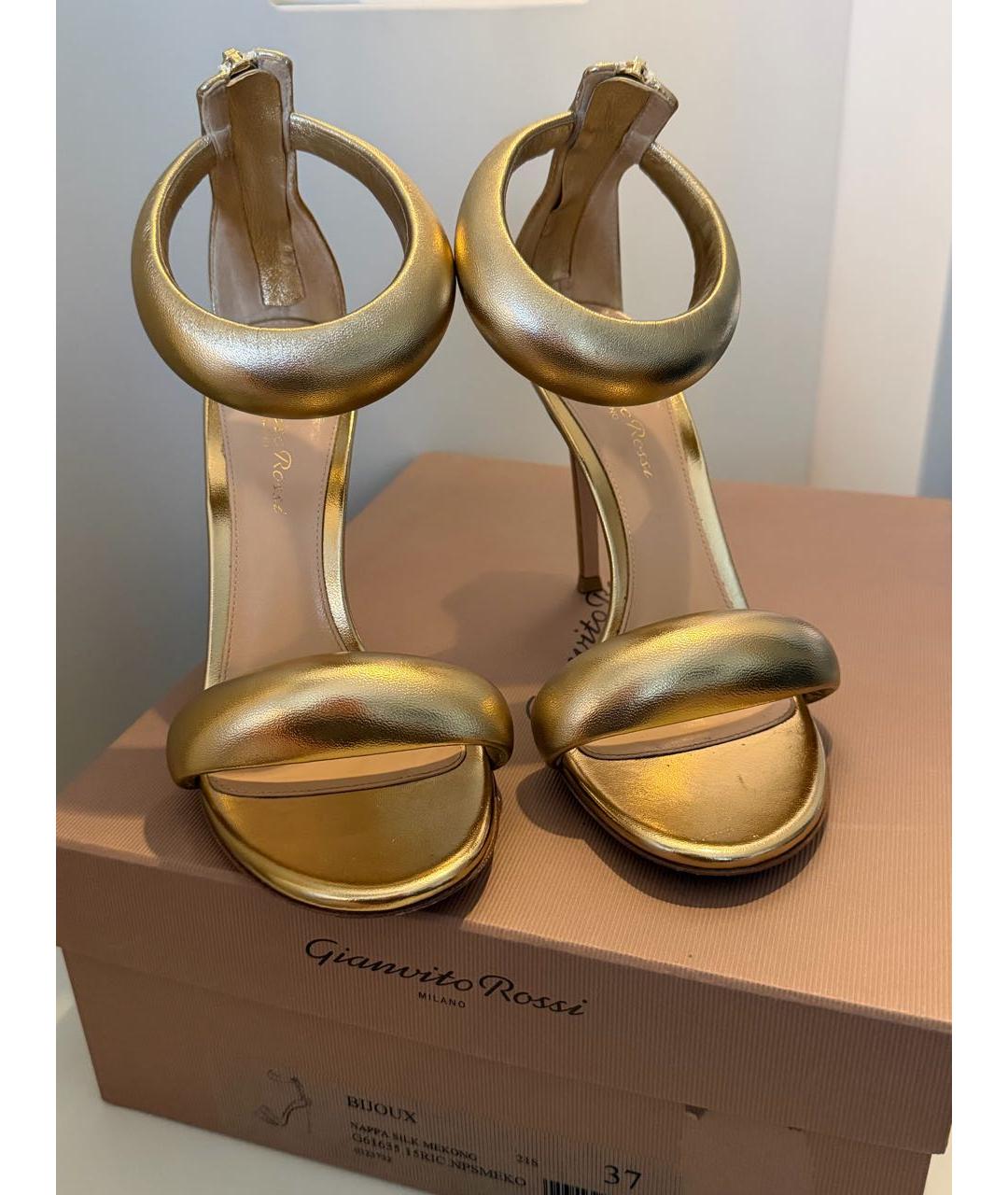 GIANVITO ROSSI Золотые кожаные босоножки, фото 2