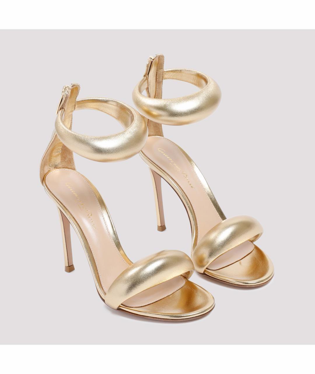 GIANVITO ROSSI Золотые кожаные босоножки, фото 7