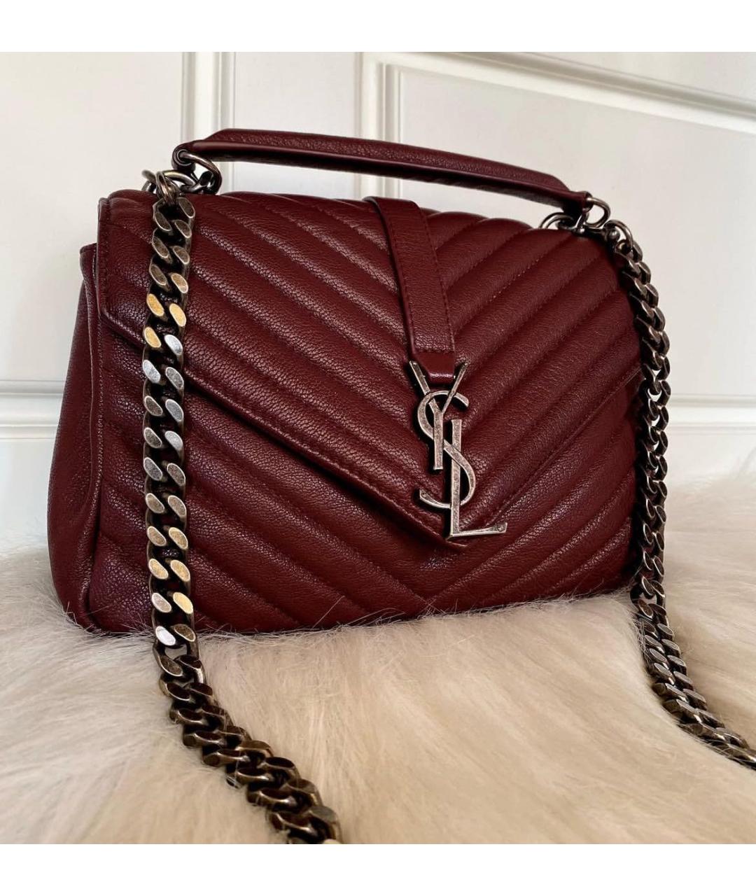 SAINT LAURENT Бордовая кожаная сумка через плечо, фото 2