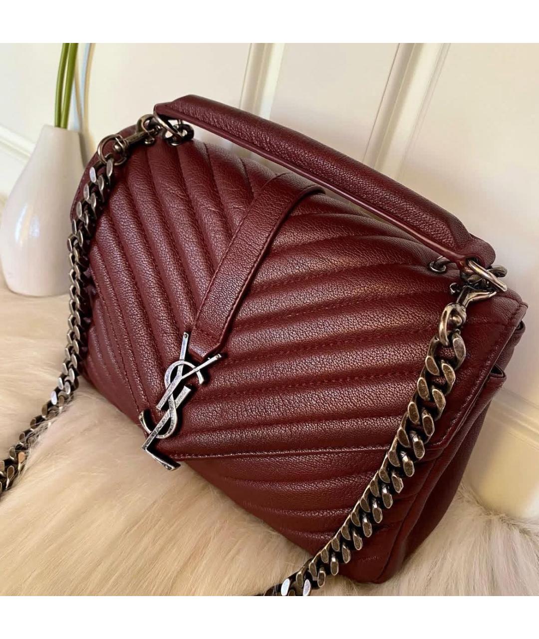 SAINT LAURENT Бордовая кожаная сумка через плечо, фото 3