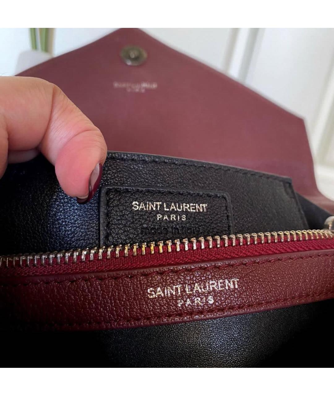 SAINT LAURENT Бордовая кожаная сумка через плечо, фото 4