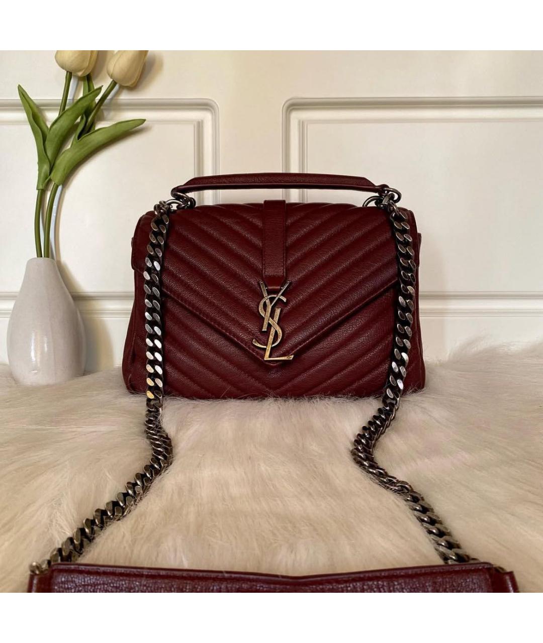 SAINT LAURENT Бордовая кожаная сумка через плечо, фото 5