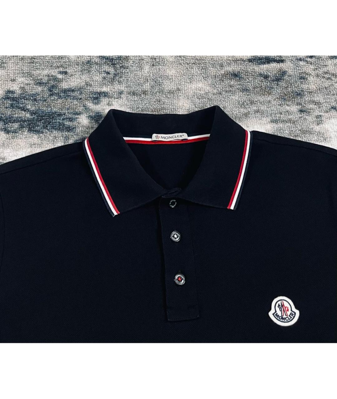MONCLER Черное хлопковое поло с коротким рукавом, фото 2