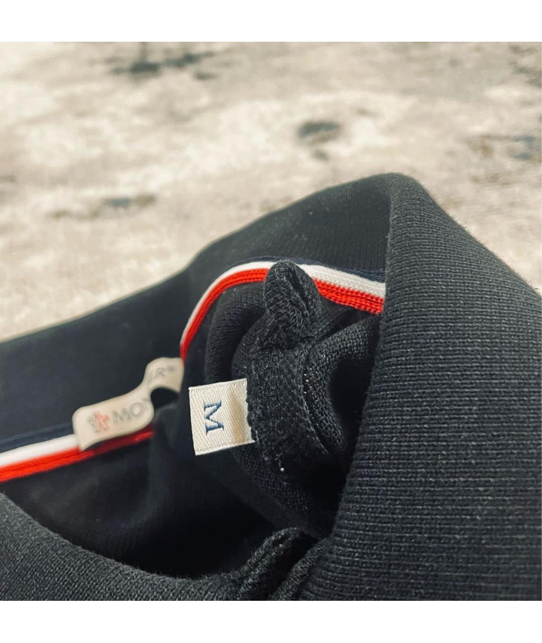 MONCLER Черное хлопковое поло с коротким рукавом, фото 3