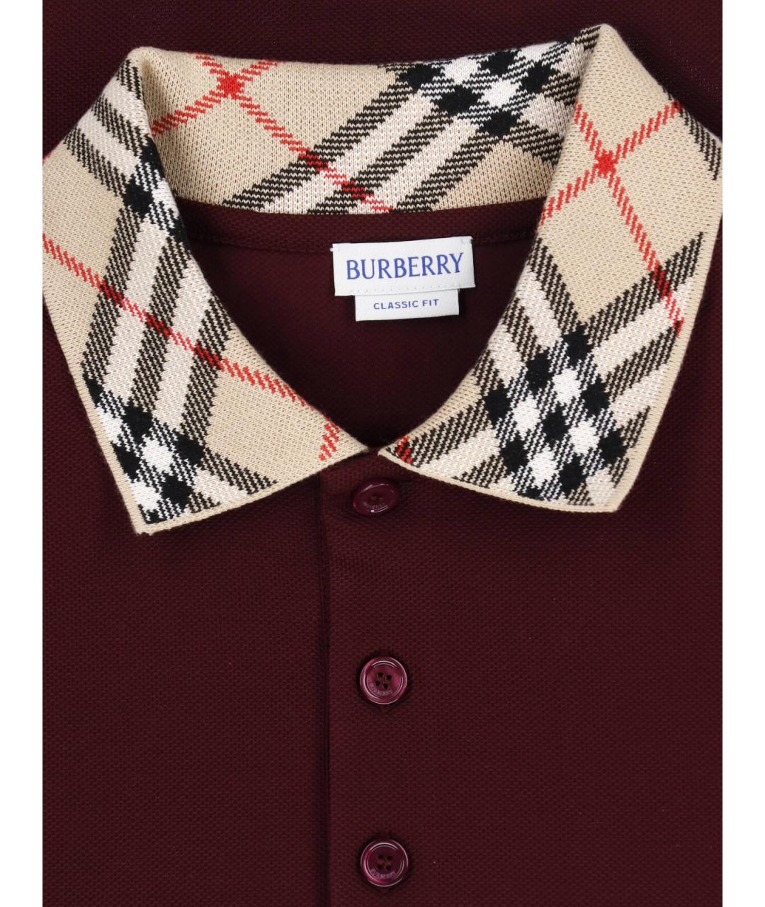 BURBERRY Бордовое хлопковое поло с коротким рукавом, фото 3